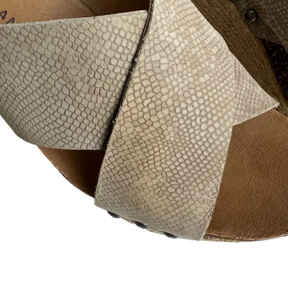 Lucky Brand Wedge Neeka Sandals Snake Skin Print Tan Cream Leather Upper 9M